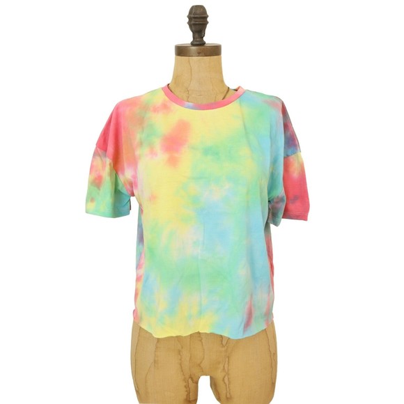 Love Fire Cropped Top Size XL Tie Dye Rolled Hem Short Sleeve Watercolor NWT B12 - Picture 1 of 5